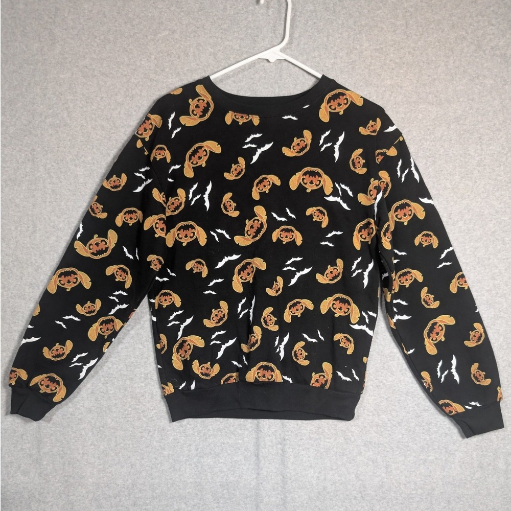 Disney Stitch Halloween Sweatshirt Womens XS Jack O Lantern Pumpkin Bat‎ Print